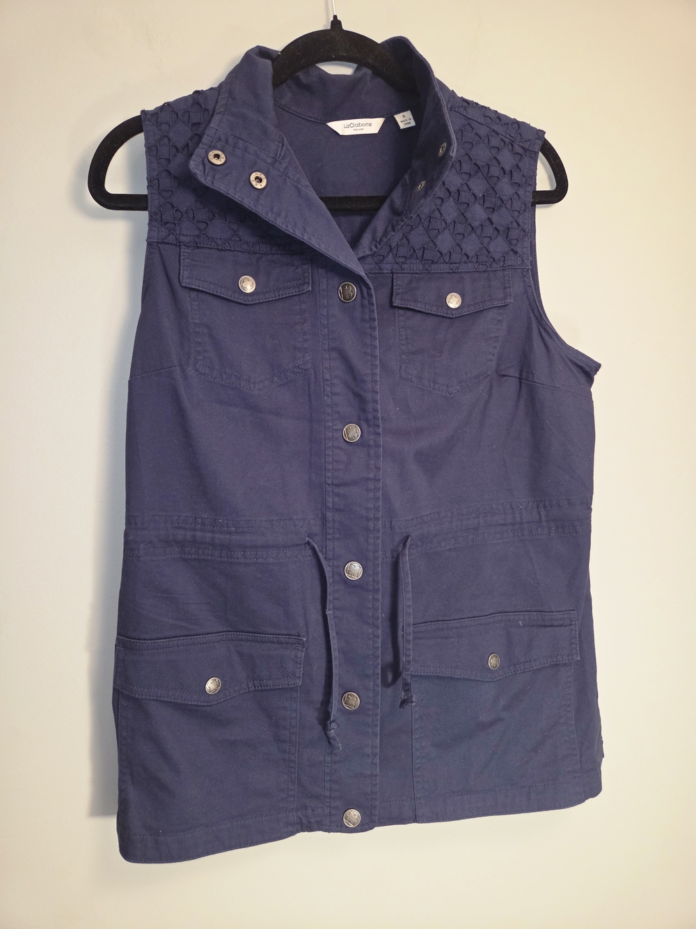 Liz Claiborne Navy Sleeveless Utility Vest with Drawstring